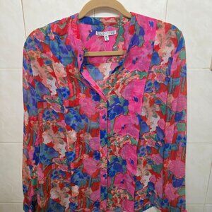 C•LECTIVE Sheer Floral Blouse XS – Abstract Print, Lightweight